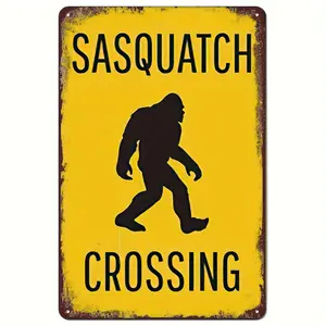 1count Funny Metal Sign Sheet Signs, Sasquatch Crossing, Outdoor Home Wall Decoration, 8x12inch