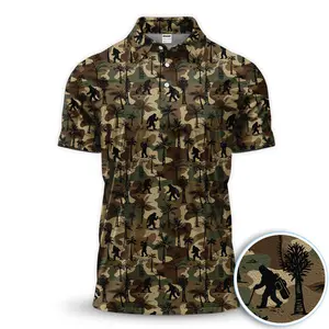 Bigfoot Camo Golf Polo Shirt Funny Sasquatch Camouflage Polo Men’s Outdoor Lightweight Breathable Outfit