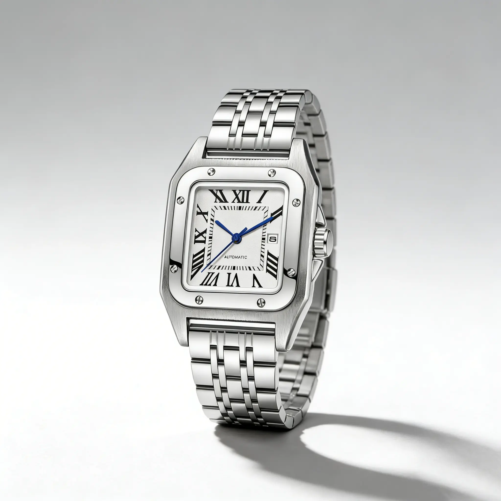 Unisex Classic Square Roman Numerals Silver Analog Water 