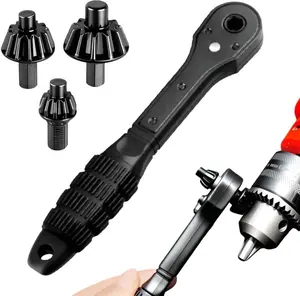 4pcs iron drill wrench 3-in-1 ratchet drill chuck wrench set, 3-speed ratchet, forward and reverse rotation, Anti-skid handle for easy operation, Suitable for 1/4-inch hex shank drill bits, Best choice for both DIY and professional tools