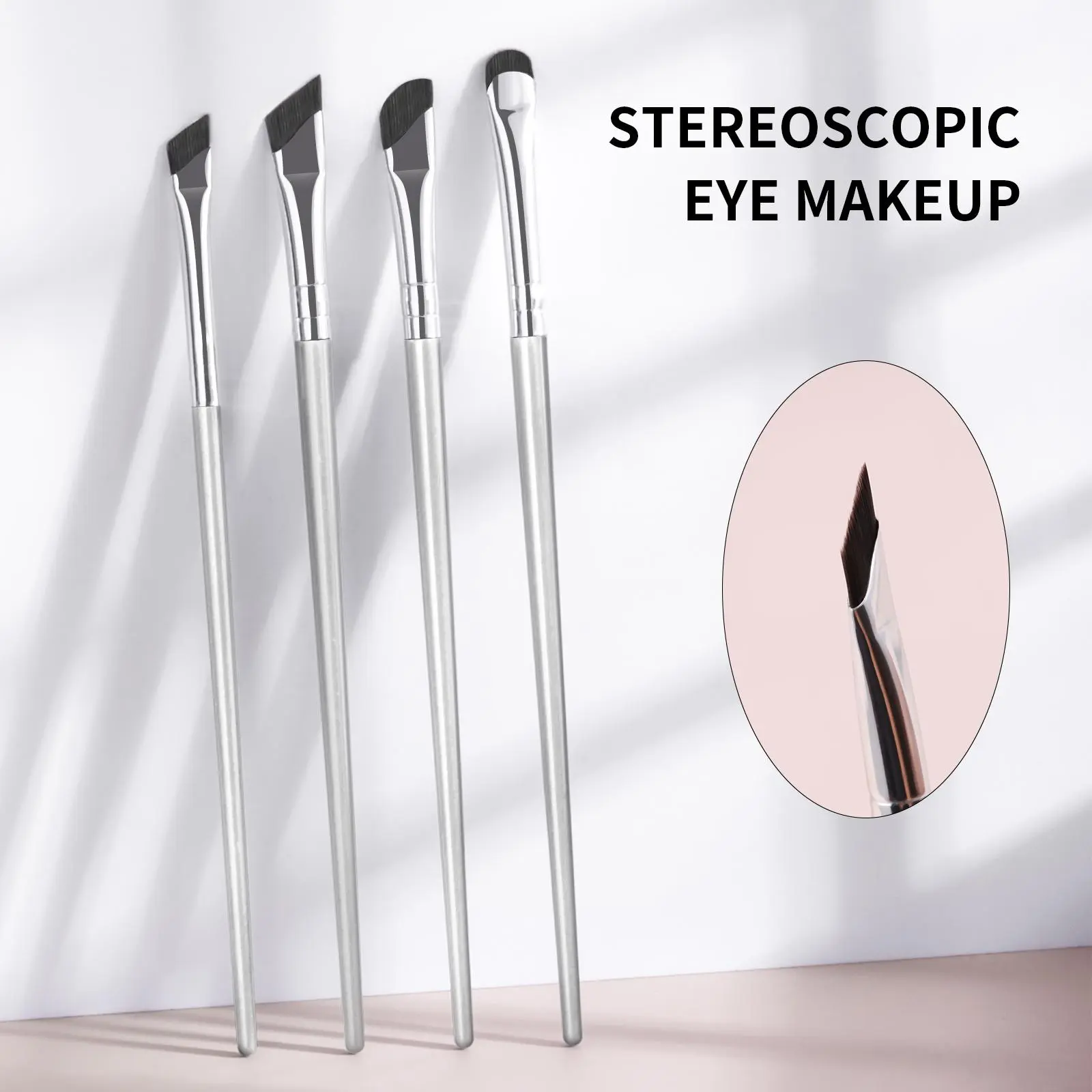 4Pcs Ultra Thin Angled Eyebrow Brushes Set Fine Precise Brow Brush for Eyebrow Powder Gel Liner Eye Makeup Tools