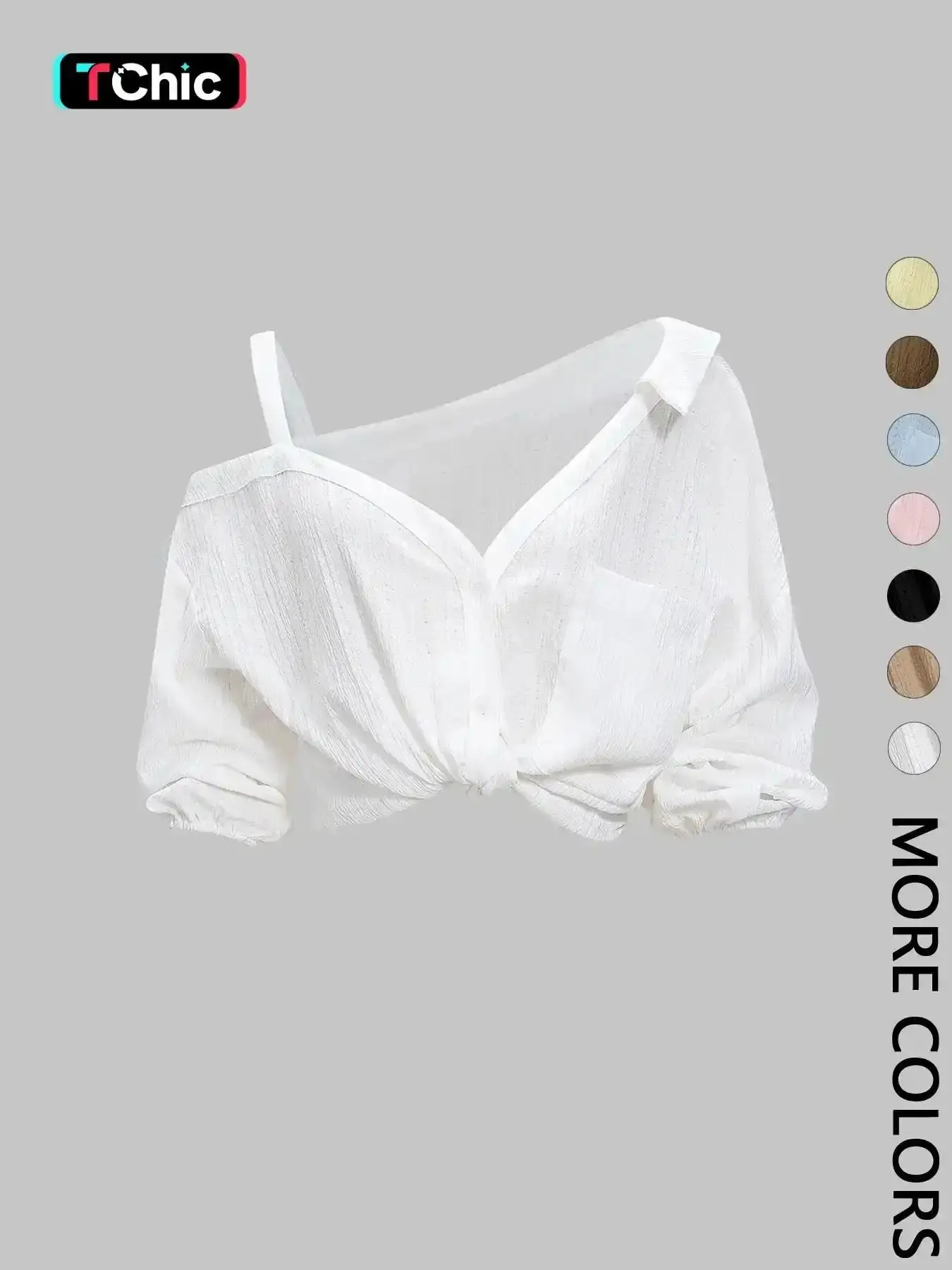 1 Spring Summer Asymmetric Cold Shoulder Blouse Women Shirts |     Collared Button Down Textured Fabric 3/4 Sleeve |     Clean Girl Casual Chic Style for Daily Vacation Beach Travel
