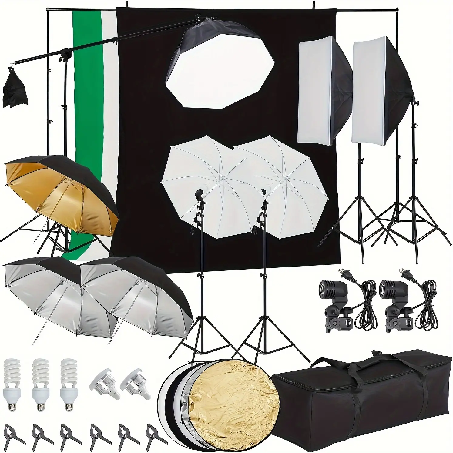 Photography Lighting Kit with Background, 8.5 Feet X 10 Feet Background Support, 5 One Tripod and Bulb, Umbrella Softbox Continuous Lighting, Photo Studio Equipment for Portrait Product Photo Shooting