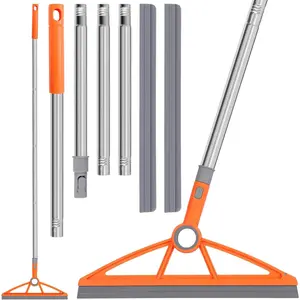 2-in-1 Air Broom, 180? Rotating 54 Inch Adjustable  Rubber Broom Includes 2 Scraping Strips, Sweep and  Tools with Long Handle for Cleaning Bathrooms,Glass,Tiles,