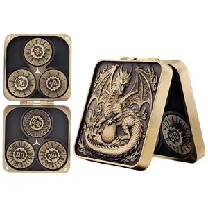 Haxtec Foldable Spinner Dice 7-in-1 Metal DND Dice Set Bronze Dragon Motif Smooth Spin Portable Magnetic Box DND Gifts for TTRPG Dungeon Masters Players