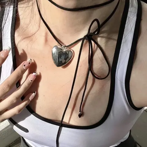 Women's Fashion Heart Decor Pendant Necklace, Punk Style Adjustable Strap Design Necklace for Party, Daily Clothing Decor for Girl