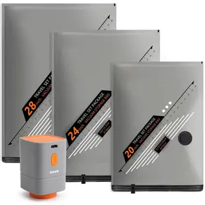 【2026 Upgraded】Vacuum Packing Pump Storage Bags 5Kpa Compression Hands-Free Cordless Rechargeable Lightweight Portable Transparent Travel Large Sealer Bags with Right-angle Design Set 28/24/20 Inch 10/15/20 pcs Zipper Pouch Universal， Organiser