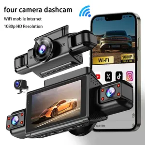 360° 4CH WiFi Dash Cam 1080P HD, WiFi Car Dashcam, Dashcam for Cars, Screen Car Camera with Night Vision, G-Sensor, 24/7 Parking Monitor for Vehicle Security - 32GB Card Included