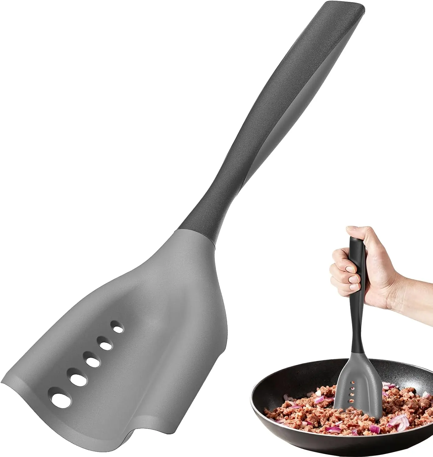 Silicone Meat Chopper for Ground Beef Heat Resistant Hamburger Masher with Oil Draining Design Non Stick Safe Meat Breaker for Skillet Cooking Easy Beef Turkey & Potato Mixing Tool for Home Kitchen