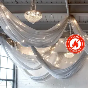 Silver Chiffon Ceiling Drapery, Durable Flame Resistant Long Curtain Backdrop Panel With Rod Pocket 5ftx32ft
