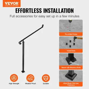 【FathersDayGift】VEVOR Handrails for Outdoor Steps 2-3 Step Railings Wrought Iron Handrail Stair Railings for Steps Black Iron Railings for Steps Wall and Floor Mounted with Installation Kit