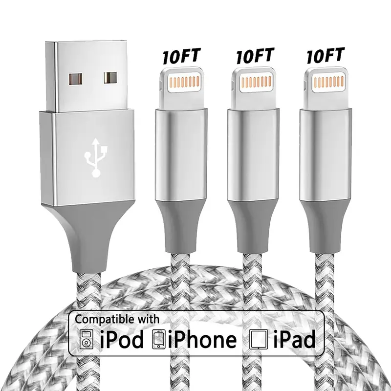 10FT [Apple MFi Certified] USB A for Lightning Charging Cable USB Fast Charge Wide Compatibility Nylon Braided Chargeing Sync Compatible with Apple iPhone 14 13 12 11 Pro Max XR XS X 8 7 6 Plus SE, Charger