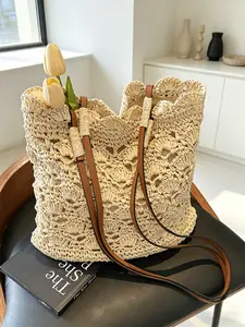 2026 New Forest-Style Crochet Women's Shoulder Bag - Straw Design, Ideal for Beach Vacation, Artistic Youth
