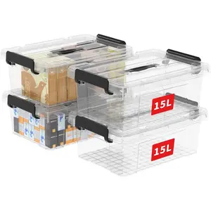 Storage Bins on Handle Storage Box Plastic Tote Organizing Container with Durable Lid and Click Lock Stackable Nestable Polypropylene PP BPA Free 15L4 Pack Clear