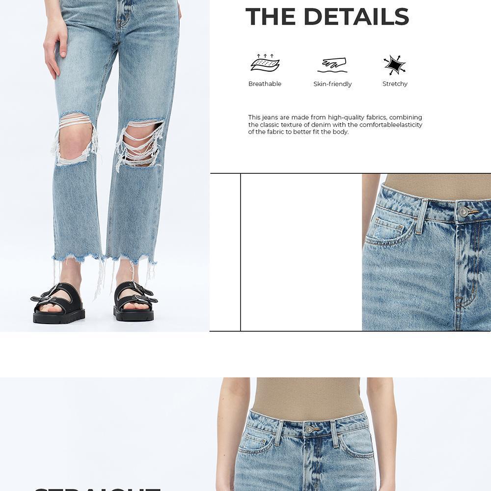 Women's Super High Rise Destroyed Straight Rigid Leg Jeans Non-Stretch Distressed Denim Pants Size Comfortable Fashion FitStyle Bottoms Womenswear Fitted Streetwear Fabric  Basic Minimalist  Gift