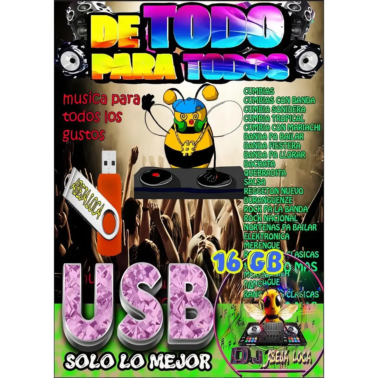 De Todo Para Todos 16GB USB Drive - DJ Abeja Loca - Solo Lo Mejor - Music Collection