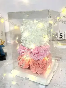 Valentine's Day Gift Set, Handmade Rose Bear and Elegant Heart Necklace, Gradient Color String Lights, Perfect for Mom and Christmas
