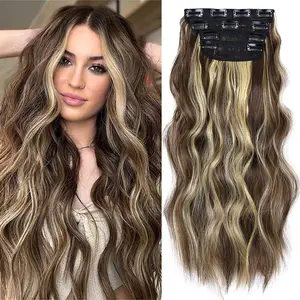 Hot-Selling 4-Piece Water Wave Wig Hair Extensions 20inch Four-Piece Set Clip Hair BB Clip Hair Extensions for Women