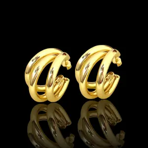 CHUNKY TRIPLE LAYER HOOP EARRINGS ORO LAMINADO GOLD FILLED