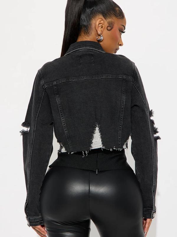 All Torn Up Crop Denim Jacket - Black Wash