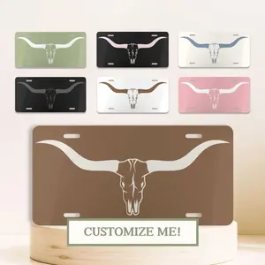 Western License Plate, Long Horn License Plate, Boho Cow Skull License Plate, Vanity License Plate, Boho Cowgirl Gift, Custom Gift