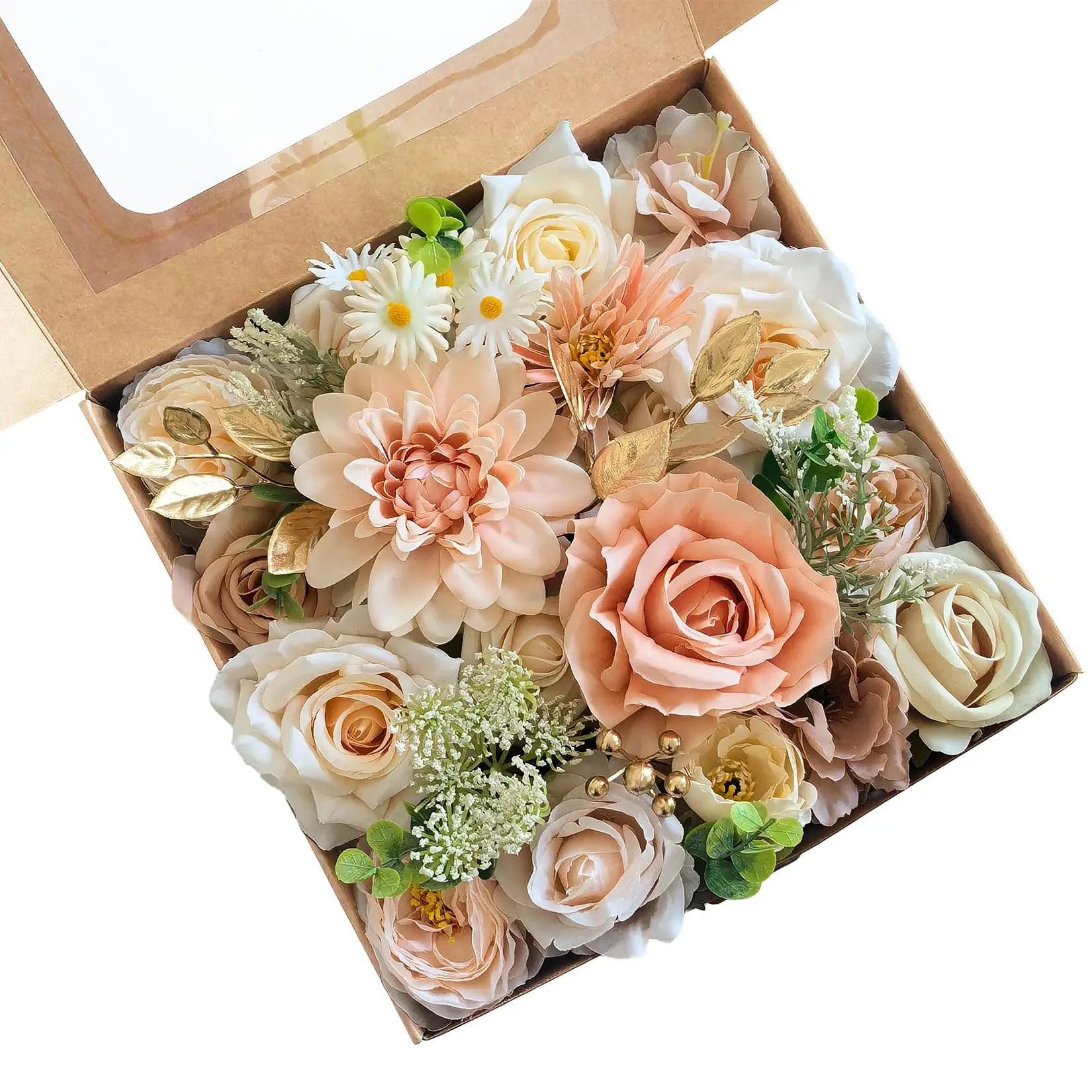 30 Pcs Artificial Silk Flowers Bulk for Decoration, Realistic Decorative Fake Flowers with Iron Stems, Indoor Floral Arrangements for Wedding, Party, Birthday, Champagne