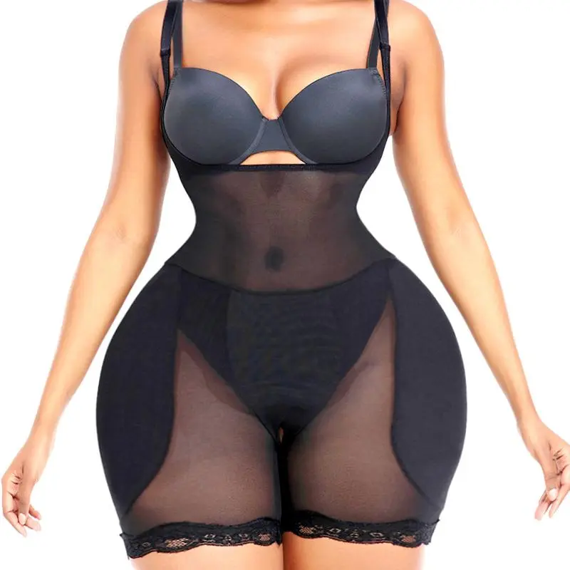 AfruliA Mesh Bodysuits Body Shaper Padded Shorts Fake Buttocks Hip Pads Enhancer Colombianas Girdles Sexy Underwear Corset