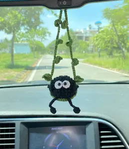 Crochet Ghibli Cute Swinging Car Mirror Hanging Accessories, Handmade Crochet Ornament, New Car Gift Idea, Car Decoration, Gift For Her, Car Charm Decor
