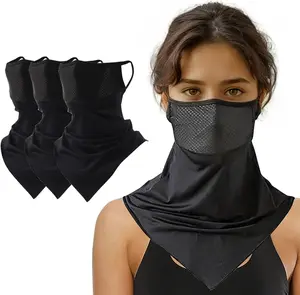 3 Pack Triangular Hanging Ear Mask, Summer Sun Protection Cycling  Cover Ice Silk Mask,  Gaiter Bandana for Outdoor