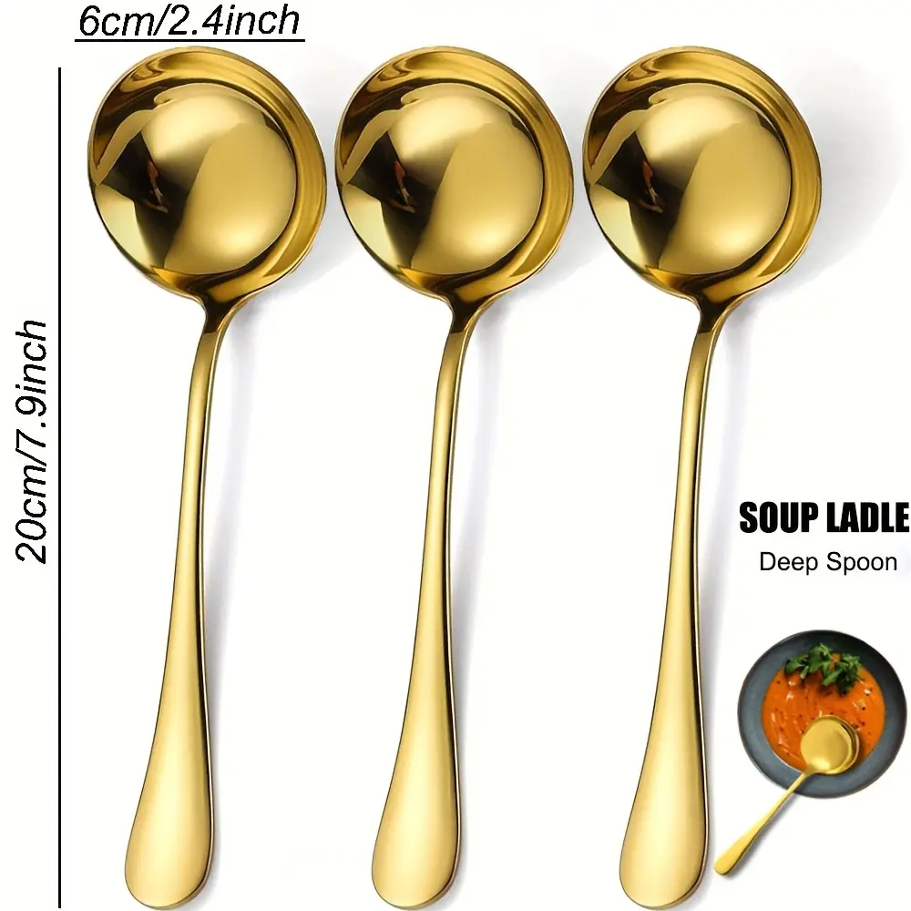 3pcs High-Quality Stainless Steel Thickened Spoons, Lamian Noodles Spoons, Deep Soup Spoons, Cooking Spoons, Suitable for Lamian Noodles/Hot Pot/Stirring, Etc. (7.9In)