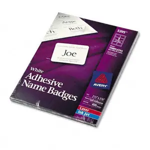Avery Self-Adhesive Name Badge Labels Plain-Style 2 1/3 x 3 White 400 Per Box