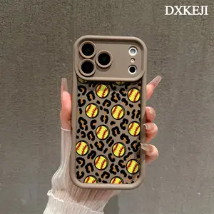 Leopard Softball Baseball Pattern Phone Case, Soft Silicone, Fully Protected and Shockproof For iPhone 17 16 15 Pro Max 14 13 12 11 Plus Air Cover