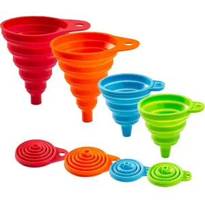 Kitchen Funnel Set 4 Pack, Small and Large, Kitchen Gadgets Accessories Foldable Silicone Collapsible Funnels for Filling Water Bottle Liquid Transfer Food Grade outdoorfun