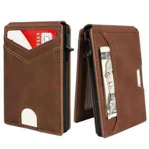 Minimalist Men’s Slim Wallet: 9 - 11 Cards, Money Clip, ID Window. RFID - Blocking, Aluminum Bifold Pop - Up,Father's Day Gift