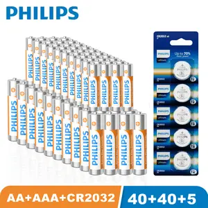 Genuine Philips 40AA 40AAA Carbon Zinc Batteries + 5 CR2032 Coin Battery Bulk Pack, Stable 1.5V/3V Power, Leak Resistant for Home, Office & Car Use