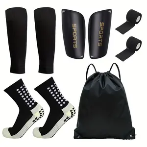 Soccer Shin Guards and Socks 5-in-1 Essential Set with Bag for Youth and Adult Training, Anti-Slip Grip UV Protection Lightweight Nylon Gear, Vintage Sparkly Knee Grey Sweatsuit for Athletic Fit