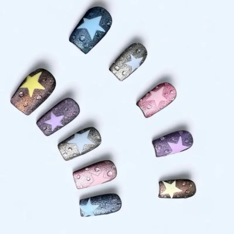 Custom Press-On Nails, Reusable Artificial Sets for Women with Easy Application and Adhesive Tabs