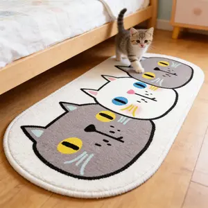 Cute Cartoon Cat Bedside Rug, Room Decorative Long Mat, Modern Cream Style Home Decoration, Soft Comfortable Plush Foot Pad, Indoor Floor Rug, Home Decorative Rugs