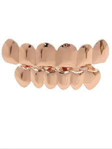 14K Gold Plated Grillz Set, Top & Bottom Single Teeth Caps, Unisex Hip Hop Accessories,Perfect for Music Festivals, Parties, Halloween, Fashion Bloggers, Gift Idea