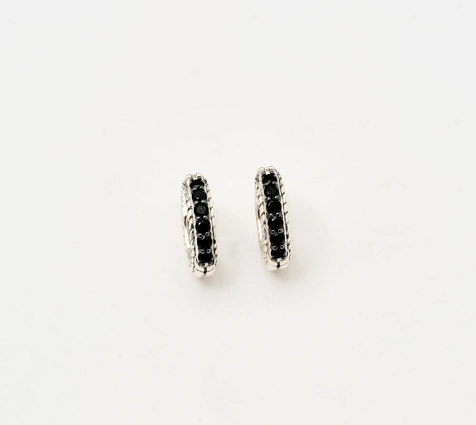JAI Sterling Silver Black Spinel Huggie Hoops