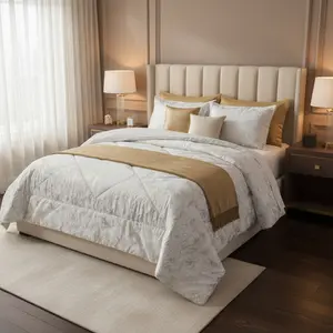 Mother's Day Sale | Ivory Beige & Luxe Gold Foil Faux Suede 3-Piece Comforter Set | Reversible | Queen/King/Cal King | Ultra-soft microfiber | All-season | Machine washable
