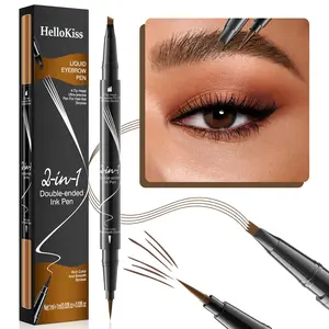 Hellokiss 2-Ended 4-Pronged Liquid Brow Pen Makeup - Waterproof, Sweat-Resistant Formula for Natural-Looking, Well-Defined Eyebrows, All-Day Wear