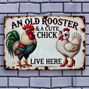 Vintage Chicken Pattern Metal Sign, 8x12 Inch Rooster Wall Art, Wall Decor for Home, Bar, Cafe, Garden, Yard Sign, Ideal Gift
