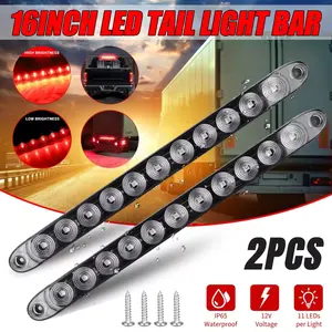 2x 16" Red 11 LED Sealed Truck Trailer Strip Brake Rear Stop Turn Tail Light Bar