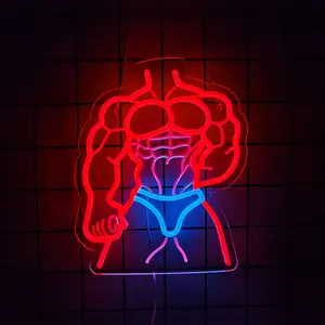 Man Body Neon Sign Bodybuilder Led Sign Muscle Men Neon Lights Gym Body Light Up Sign Sexy Neon Light Sign for Man Cave Gym Room Sports Club