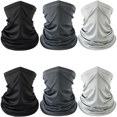 Adults' Unisex 6-Pack Casual Soft Cooling Neck Gaiter - UV Protective, Quick Dry Polyester Bandana, Lightweight Outdoor Sports Mask, Breathable Stretch Fit Headwear for Summer Biking (Face Covering Masks & Accessories)