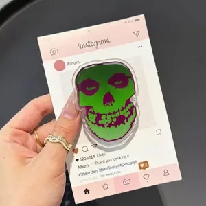 Neon Skull Face with MagSafe Phone Grip, Horror Aesthetic Magnetic Phone Holder, Kawaii Scary Fan Gift , Kindle Accessories sticky Baby mount Library Card Flower-Shaped Multi-Functional Stand Universal Car Double-Sided Octo Adjustable Portable