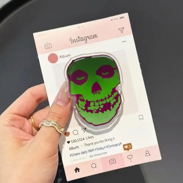 Neon Skull Face with MagSafe Phone Grip, Horror Aesthetic Magnetic Phone Holder, Kawaii Scary Fan Gift , Kindle Accessories sticky Baby mount Library Card Flower-Shaped Multi-Functional Stand Universal Car Double-Sided Octo Adjustable Portable