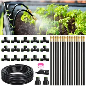 50FT Drip Irrigation System, Garden Watering Kit with 15 count 360?Adjustable Copper Nozzles, Automatic Atomizing Watering Sprinkler System for Greenhouse, Lawn, Raised Beds, Outdoor