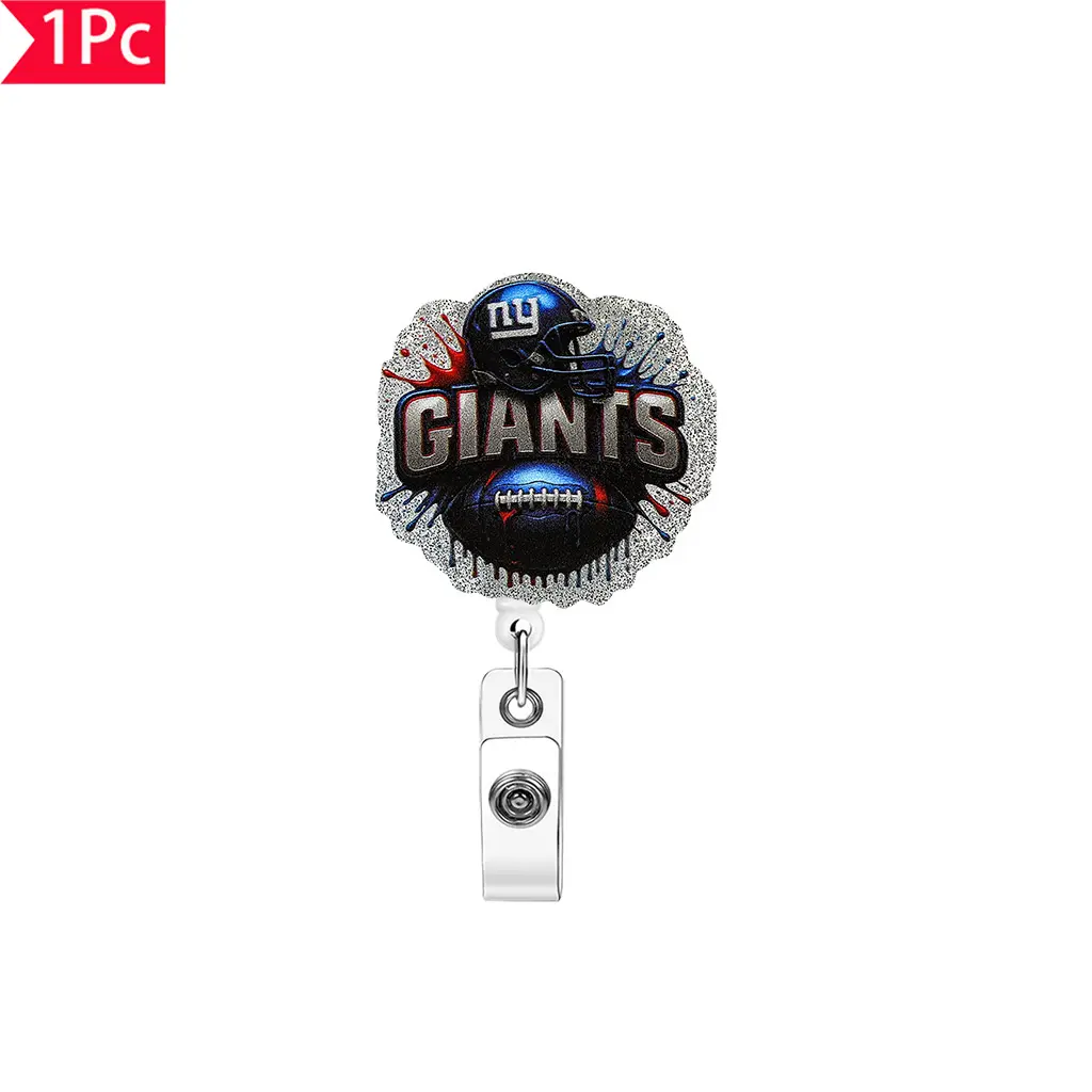 Giants Football Splatter Design Glitter Badge Reel | NFL Team ID Clip – Perfect for Giants Supporters!